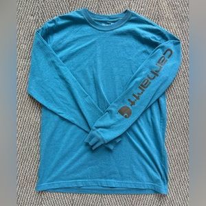 Carhartt Loose Fit Turquoise Long Sleeve with Brown Logo along Sleeve - M